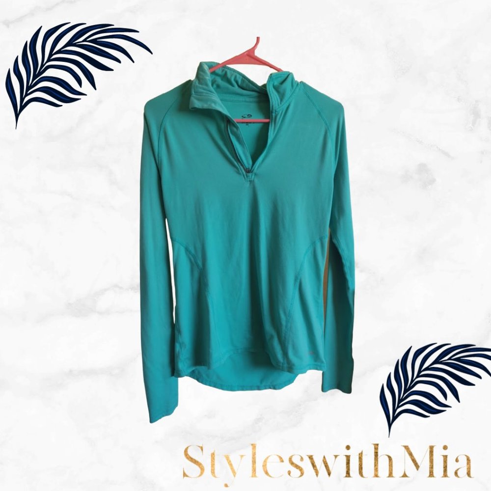 Champion Teal Green Workout Top ,Chest Zipper and long-sleeved with thumb holes